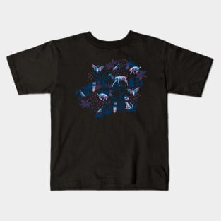 Eerie Forest- Mystical Animals in the Woods- Midnight Blue Kids T-Shirt